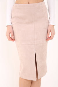 Suedette Pencil Skirt - Tan