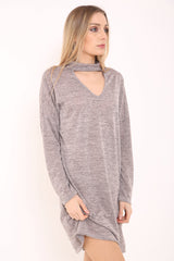 Vestido de cuello de gargantilla de tejido de melange