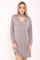 Vestido de cuello de gargantilla de tejido de melange