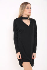 Vestido de cuello de gargantilla de tejido de melange