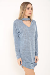 Vestido de cuello de gargantilla de tejido de melange