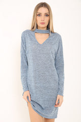 Vestido de cuello de gargantilla de tejido de melange