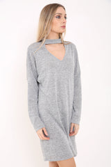 Vestido de cuello de gargantilla de tejido de melange