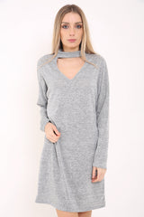 Vestido de cuello de gargantilla de tejido de melange