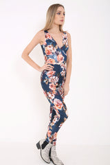 Cross Back Big Floral Print Jumpsuit