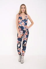 Cross Back Big Floral Print Jumpsuit