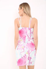 Double Strap Wrap Over Floral Bodycon Dress