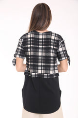 Crepe Fabric Contrast Hem Checked Top