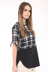 Crepe Fabric Contrast Hem Checked Top