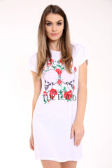 Skull And Rose Print Longline T Shirt Dress
