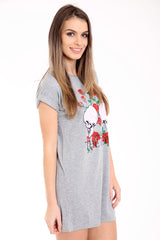 Skull And Rose Print Longline T Shirt Dress