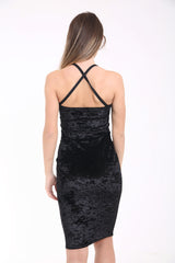 Vestido midi de busto acolchado de terciopelo triturado