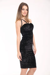 Vestido midi de busto acolchado de terciopelo triturado