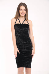 Vestido midi de busto acolchado de terciopelo triturado