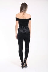 Crushed Velour Bardot Jumpsuit