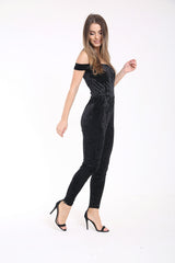 Crushed Velour Bardot Jumpsuit