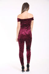 Crushed Velour Bardot Jumpsuit