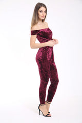 Crushed Velour Bardot Jumpsuit