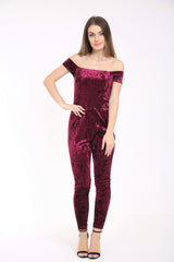 Crushed Velour Bardot Jumpsuit