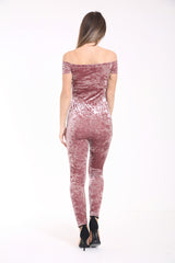 Crushed Velour Bardot Jumpsuit