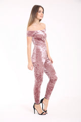 Crushed Velour Bardot Jumpsuit