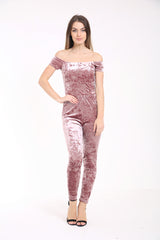 Crushed Velour Bardot Jumpsuit