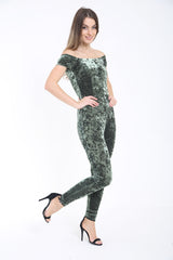 Crushed Velour Bardot Jumpsuit