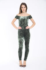 Crushed Velour Bardot Jumpsuit
