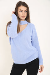 Choker Neck Knitted Jumper Top