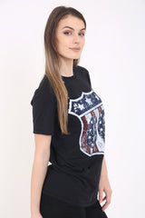 American 66 Printed Laser Cut Front T-Shirt Top