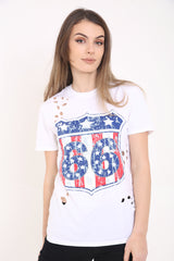 American 66 Printed Laser Cut Front T-Shirt Top