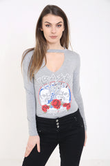 Choker Neck Trash Graphic Printed Bodysuit