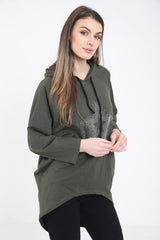 Studded Star Detail Oversized Hooded Jumper