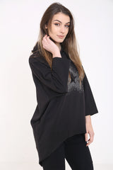 Studded Star Detail Oversized Hooded Jumper