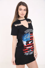 Safety Pin Choker Neck California Printed Longline T Shirt Dress