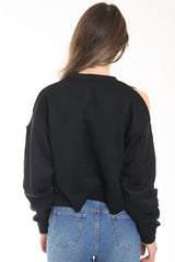 Laserschnitte die Seiten kaltes Schulter -Fleece -Oberteil