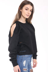 Laserschnitte die Seiten kaltes Schulter -Fleece -Oberteil