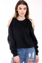 Laserschnitte die Seiten kaltes Schulter -Fleece -Oberteil