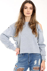 Laserschnitte die Seiten kaltes Schulter -Fleece -Oberteil