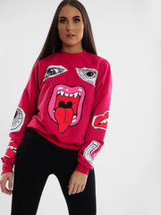 Olivia & Samira Monster Printed Sweatshirt Jumper