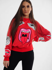 Olivia & Samira Monster Printed Sweatshirt Jumper