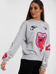 Olivia & Samira Monster Printed Sweatshirt Jumper