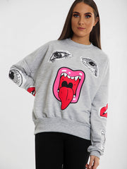 Olivia & Samira Monster Printed Sweatshirt Jumper