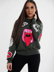Olivia & Samira Monster Printed Sweatshirt Jumper