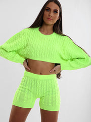 Cable de punto de punto Top & Shorts Coord