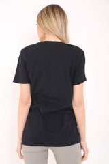 Laser Cut Front Plain T-Shirt Top