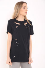 Laser Cut Front Plain T-Shirt Top