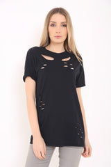 Laser Cut Front Plain T-Shirt Top