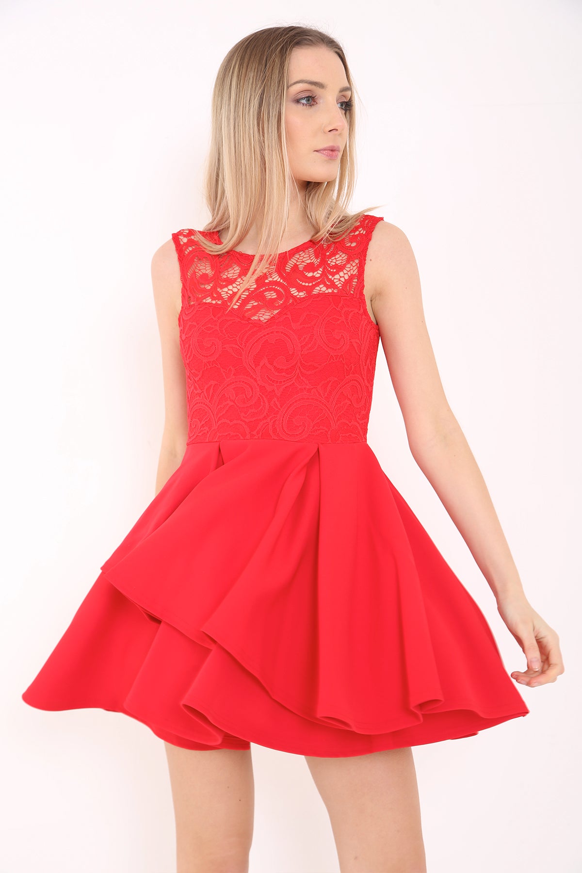 lace bodice skater dress Flirty and Frilly Skater Lace Dress