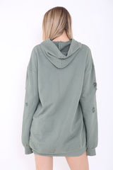 Oversized Distressed Hooded Jumper Dress